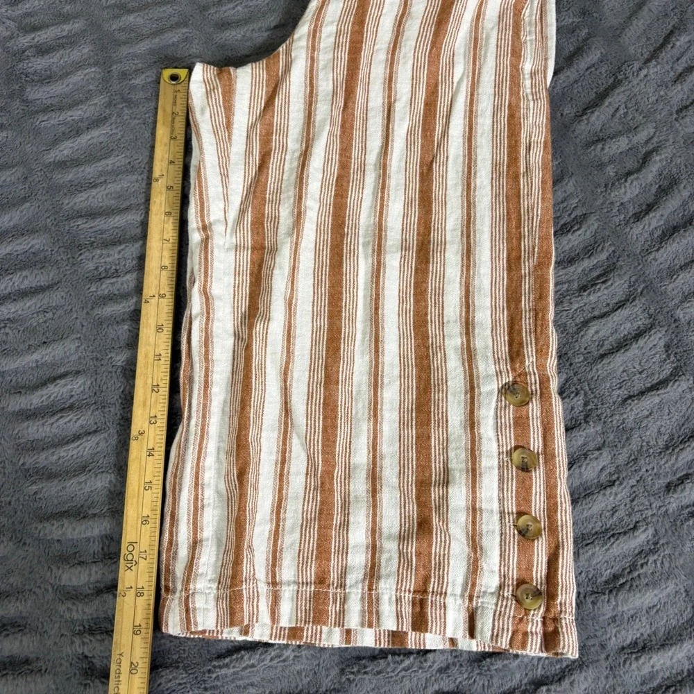 a.n.a Linen Cotton Striped Wide Leg Crop Pants Petite Small Rust White Button